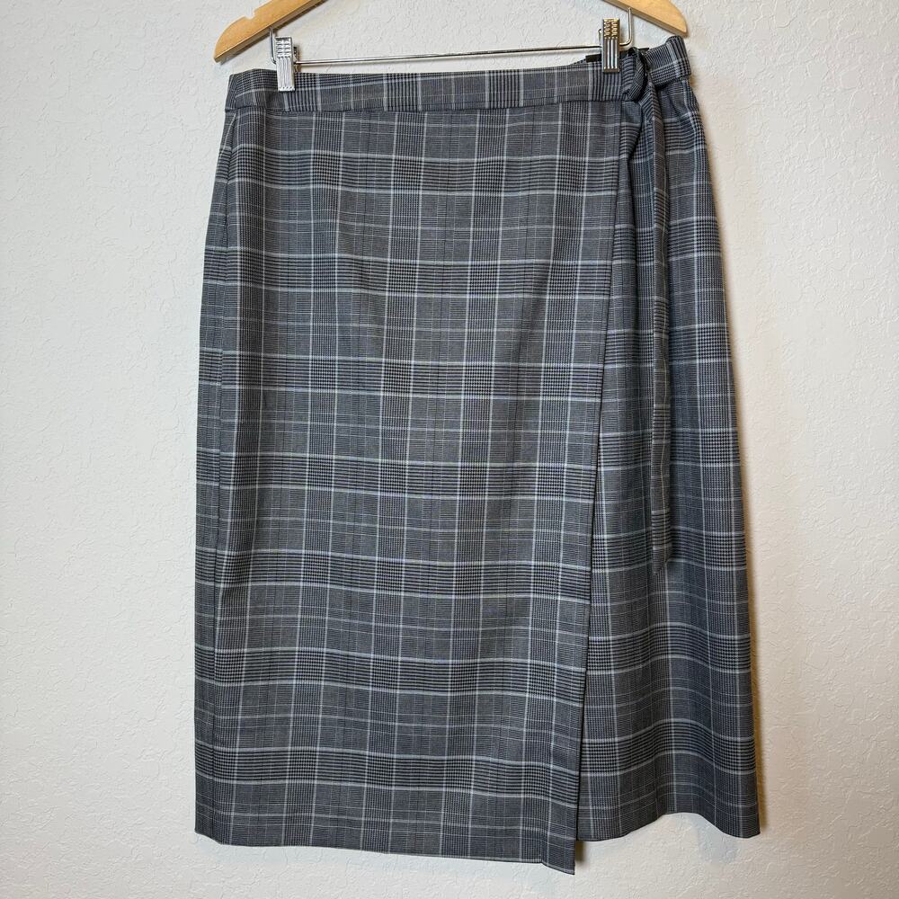 Banana Republic Women's‎ Black Gray Plaid Faux Wrap Skirt Size 16 NEW